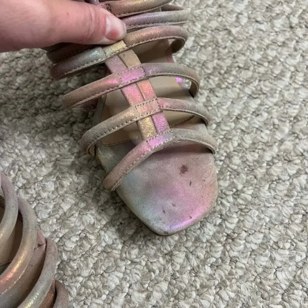 FREE PEOPLE Womens Colette Cinched Sandals Heel Iridescent Leather 38.5 New